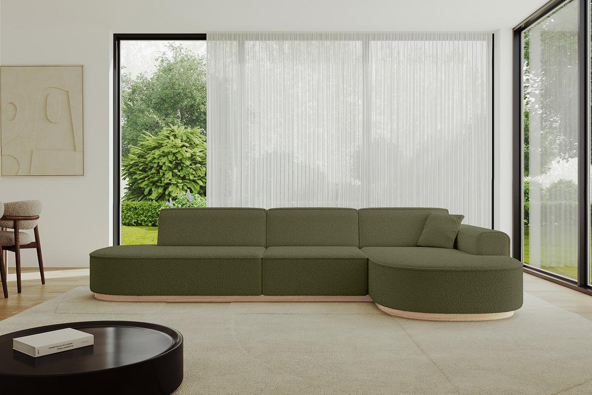 ECKSOFA Ottomane Rechts MARI-L2-v1 - 328x171x83 cm Grün Bouclé - Grün, Holzwerkstoff/Textil (171/328cm) - ALTDECOR
