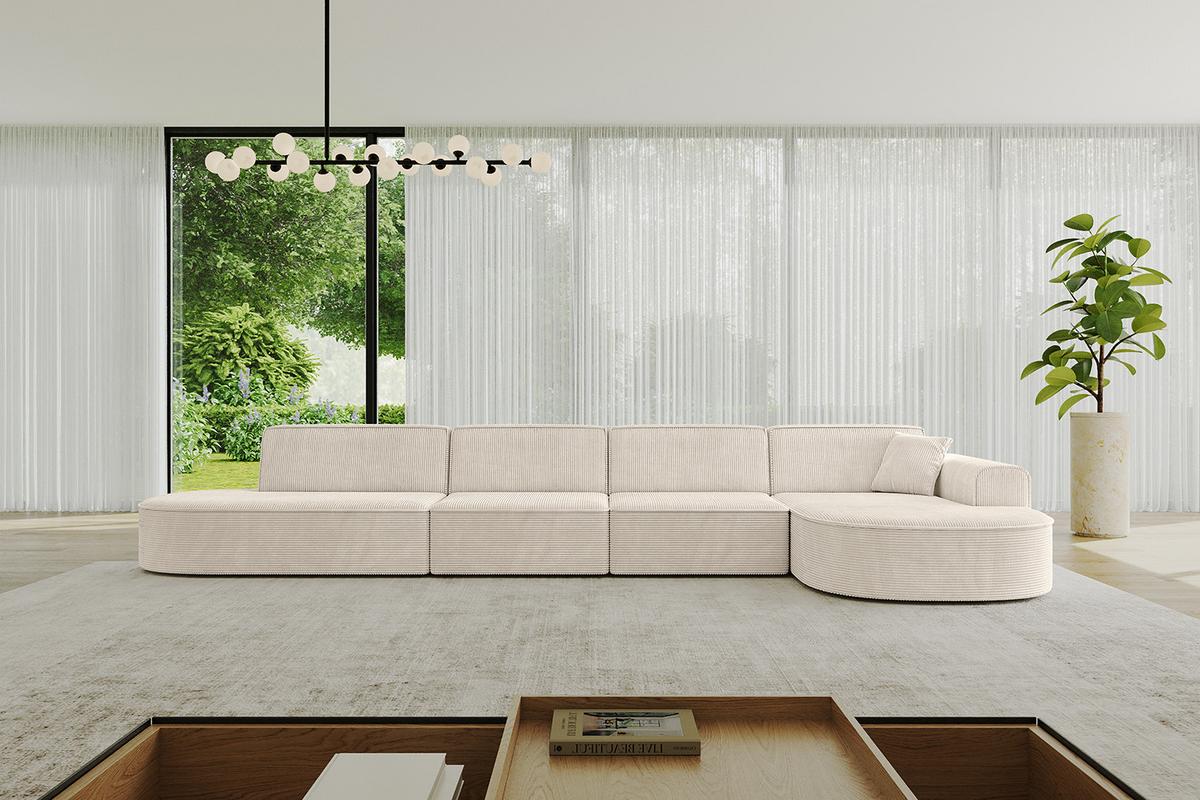 ECKSOFA Ottomane Rechts MARI-L3 - 413x171x79 cm Beige Cord - Beige/Schwarz, Holzwerkstoff/Kunststoff (171/413cm) - ALTDECOR