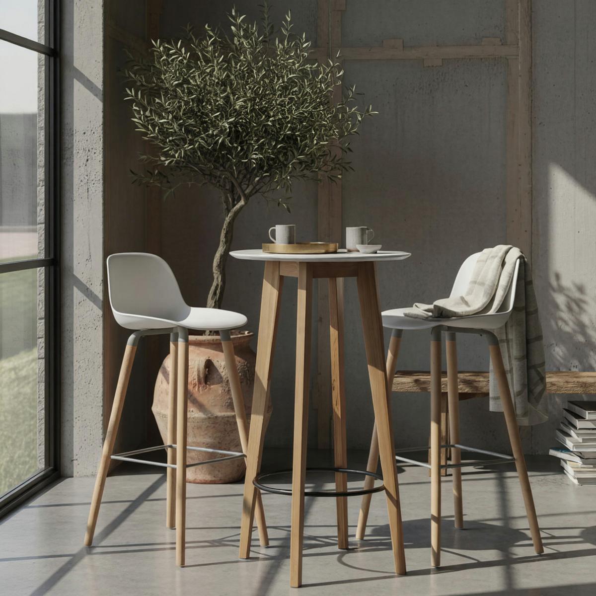 BARTISCH – Skandinavisch, Eiche, rund, 50 kg Belastbarkeit - Weiß/Braun, Eichenholz/Holz (60/60/110cm) - KADIMA DESIGN