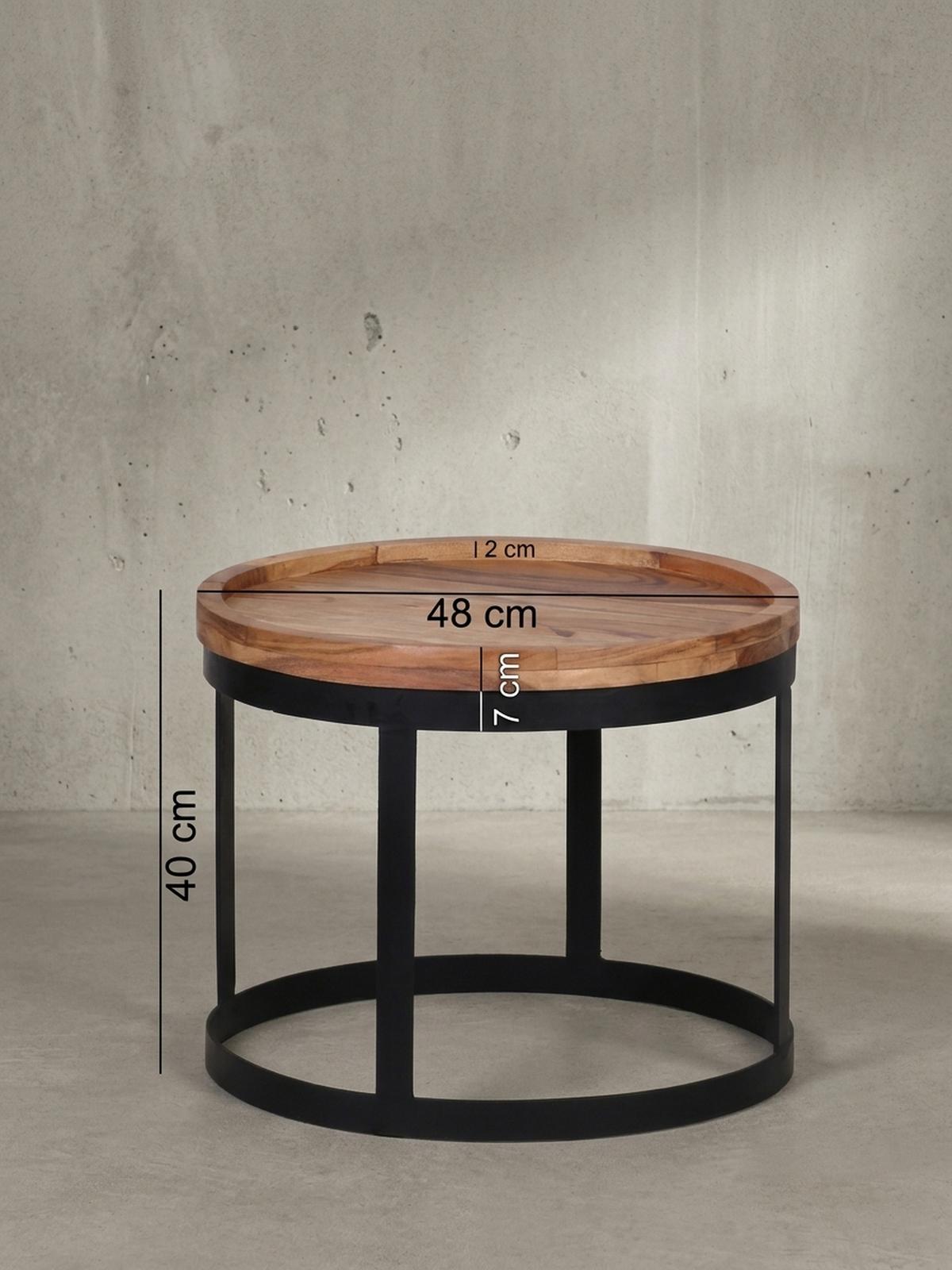 BEISTELLTISCH 2er Set Massivholz Metallgestell Rund Natur INDI, Beige 53x53x45 cm - Beige/Schwarz, Holz/Metall (53/53/45cm) - KADIMA DESIGN