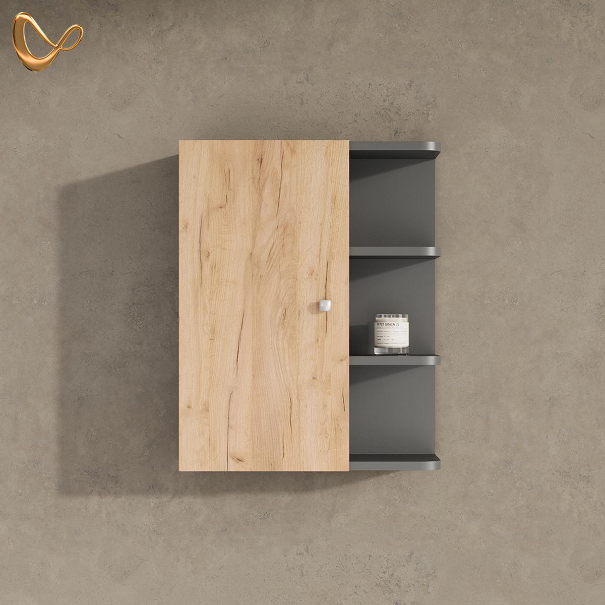 BADSCHRANK Fucino Anthrazit/Goldkraft Eiche 47.2 x 59.2 cm - Honigeiche/Anthrazit, Holzwerkstoff (47.2/59.2/20.8cm) - Livinity®