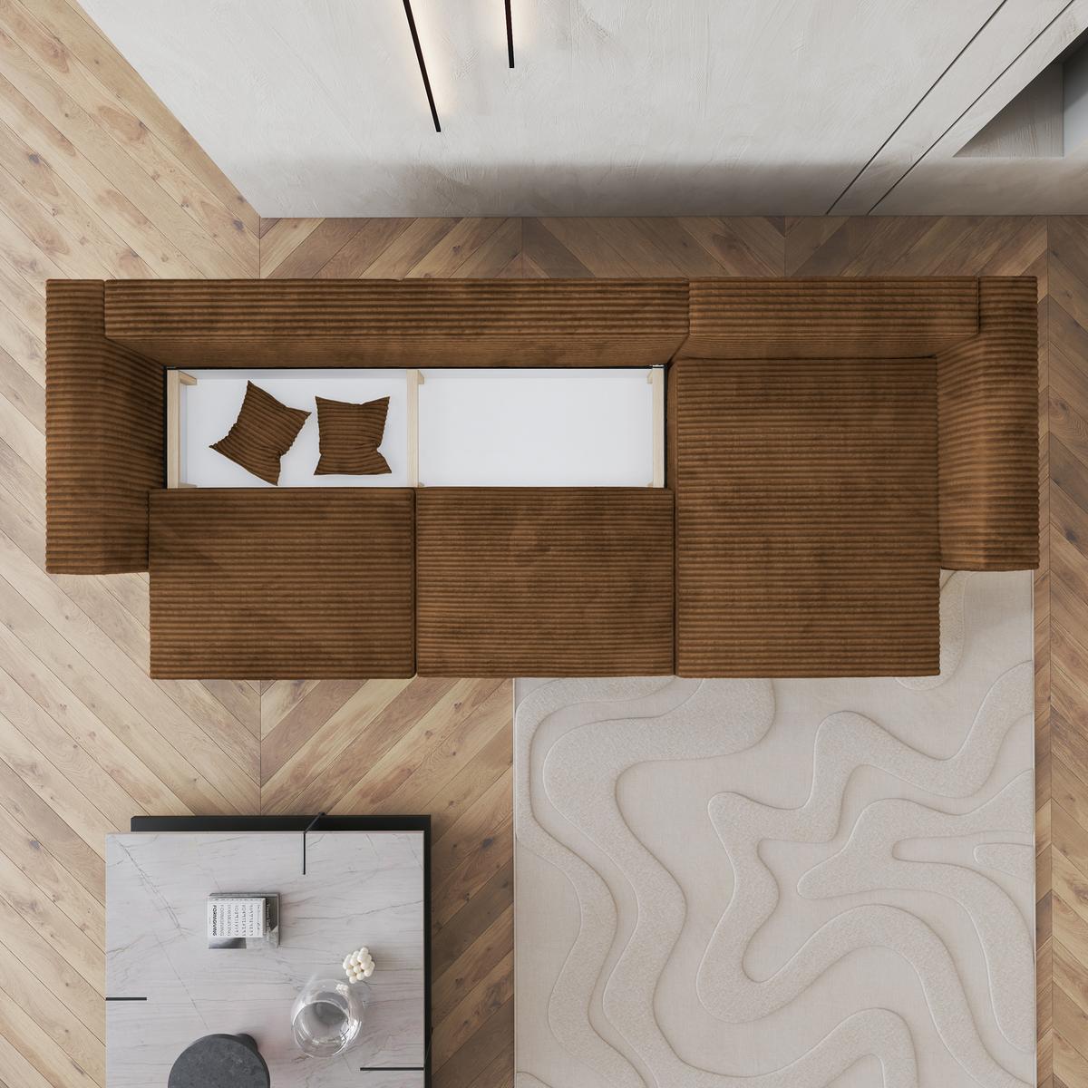 ECKSOFA TOLMO Kupferfarben Kordstoff mit Schlaffunktion - Grau/Kupferfarben, Holz/Kunststoff (347/148cm) - MASSENO