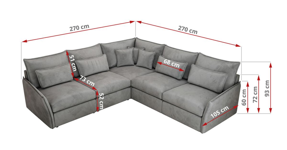 ECKSOFA VERSO L Hellgrau Velvet - Hellgrau/Schwarz, Kunststoff/Textil (270/270cm) - MKS