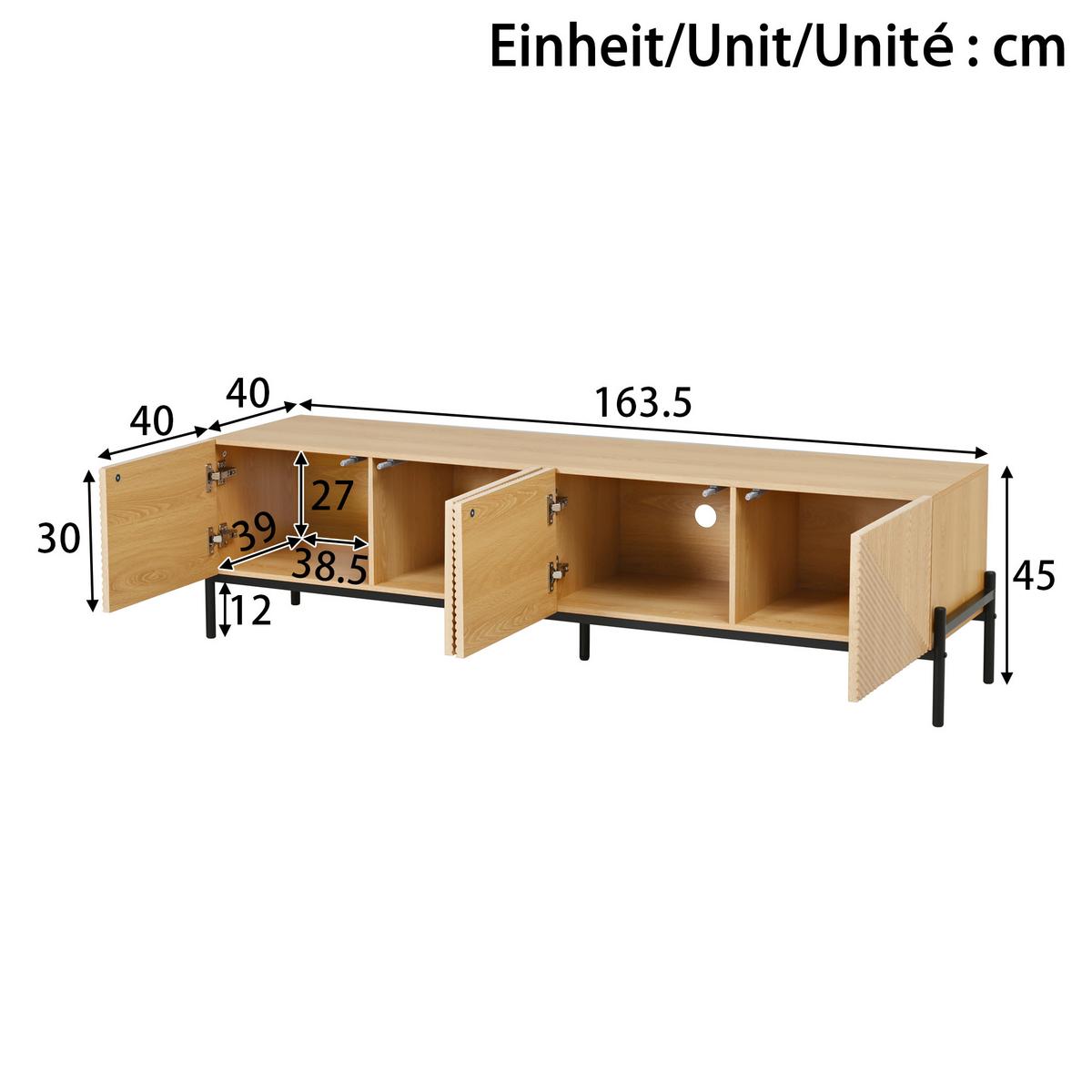 TV LOWBOARD holzoptik 3D design 4 türen modern - Naturfarben, Holzwerkstoff (163.5/45/40cm) - Urban Meuble