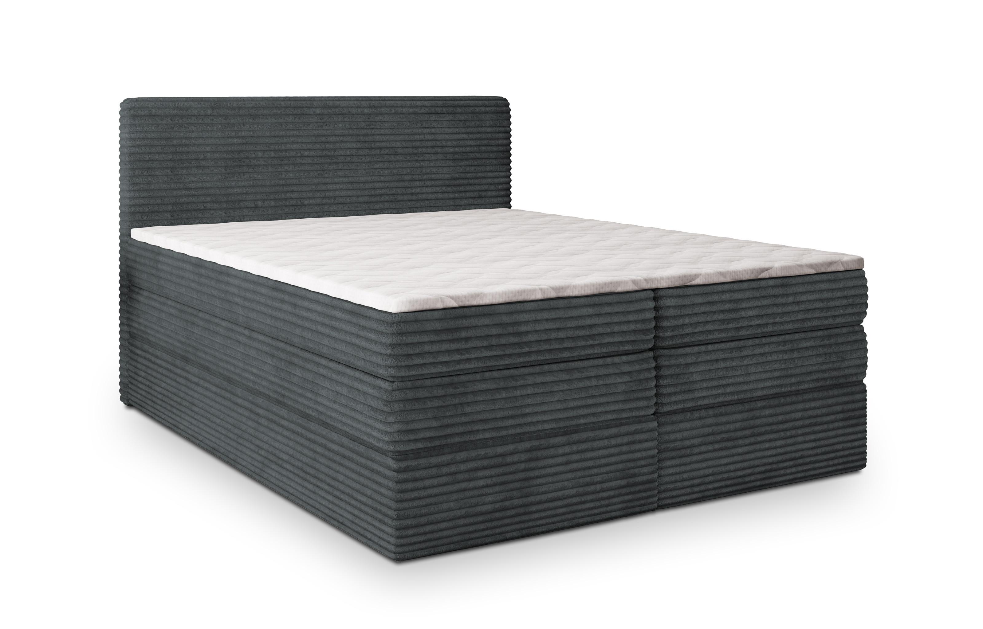 BOXSPRINGBETT LUNERA 180x200 cm mit Matratze und Topper - Grau - Grau, Holz (180/200cm) - MASSENO