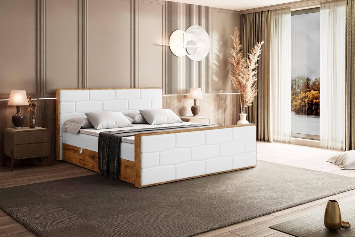 BOXBETT mit Matratze H3 und Lattenrost - LOLLI8-Z - 120x200 - Weiß Kunstleder - Weiß, Holzwerkstoff (120/200cm) - ALTDECOR