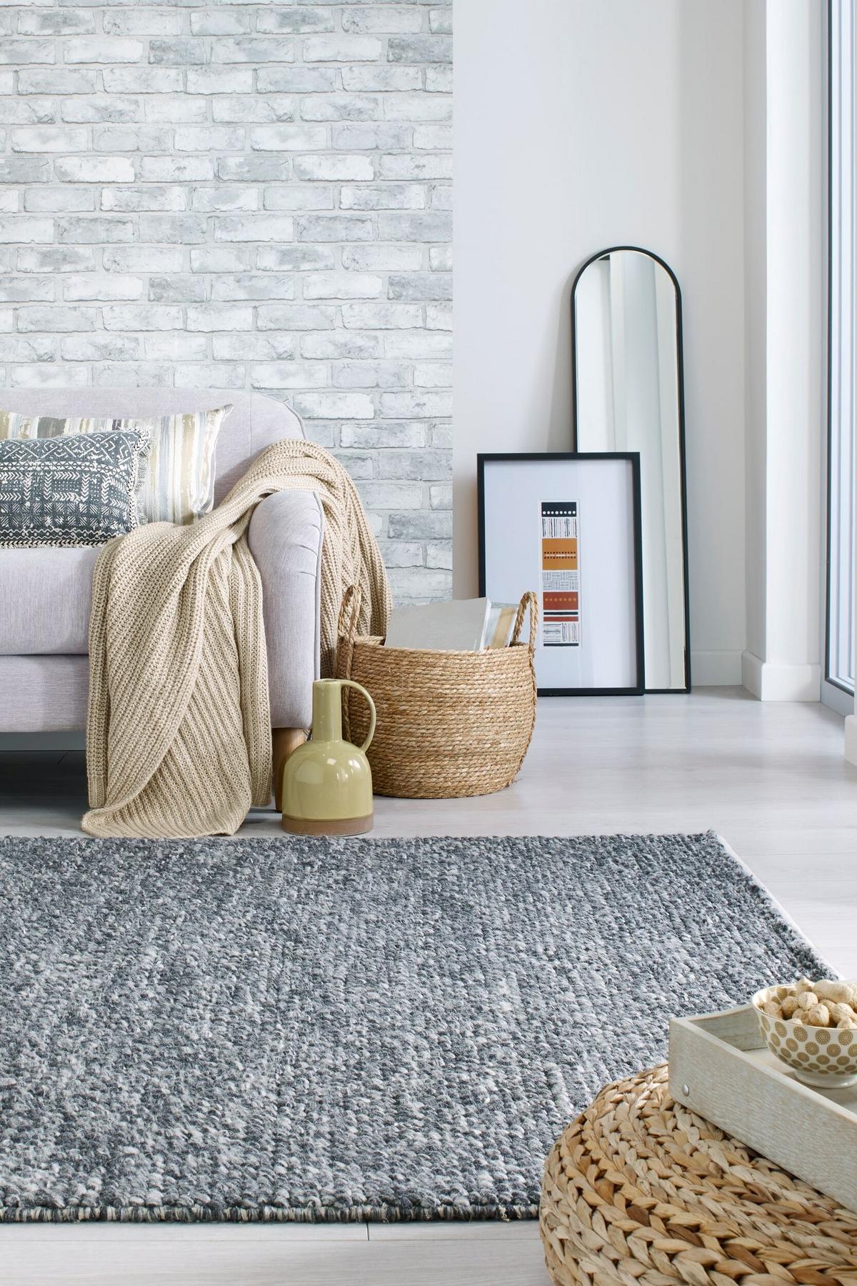 TEPPICH aus Wolle handgewebt MEDWAY in Anthrazit, einfarbig, 160 x 230 cm - Anthrazit, Textil (160/230cm) - KADIMA DESIGN