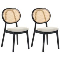 STUHL 2er-Set Holz Schwarz/Beige Gaviota - Schwarz, Holz (49/88/55cm) - Beliani