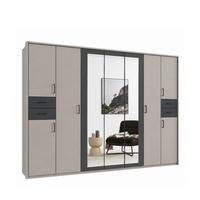 DREHTÜRENSCHRANK B313/H210/T58 cm, Sandgrau mit Absetzungen in Grafit, Kleiderschrank m.Passepartout&3Spiegeltüren&Schubkästen, Griffe schwarz / 22585 - Sandfarben/Schwarz, Holzwerkstoff/Kunststoff (313/210/58cm) - luma-home