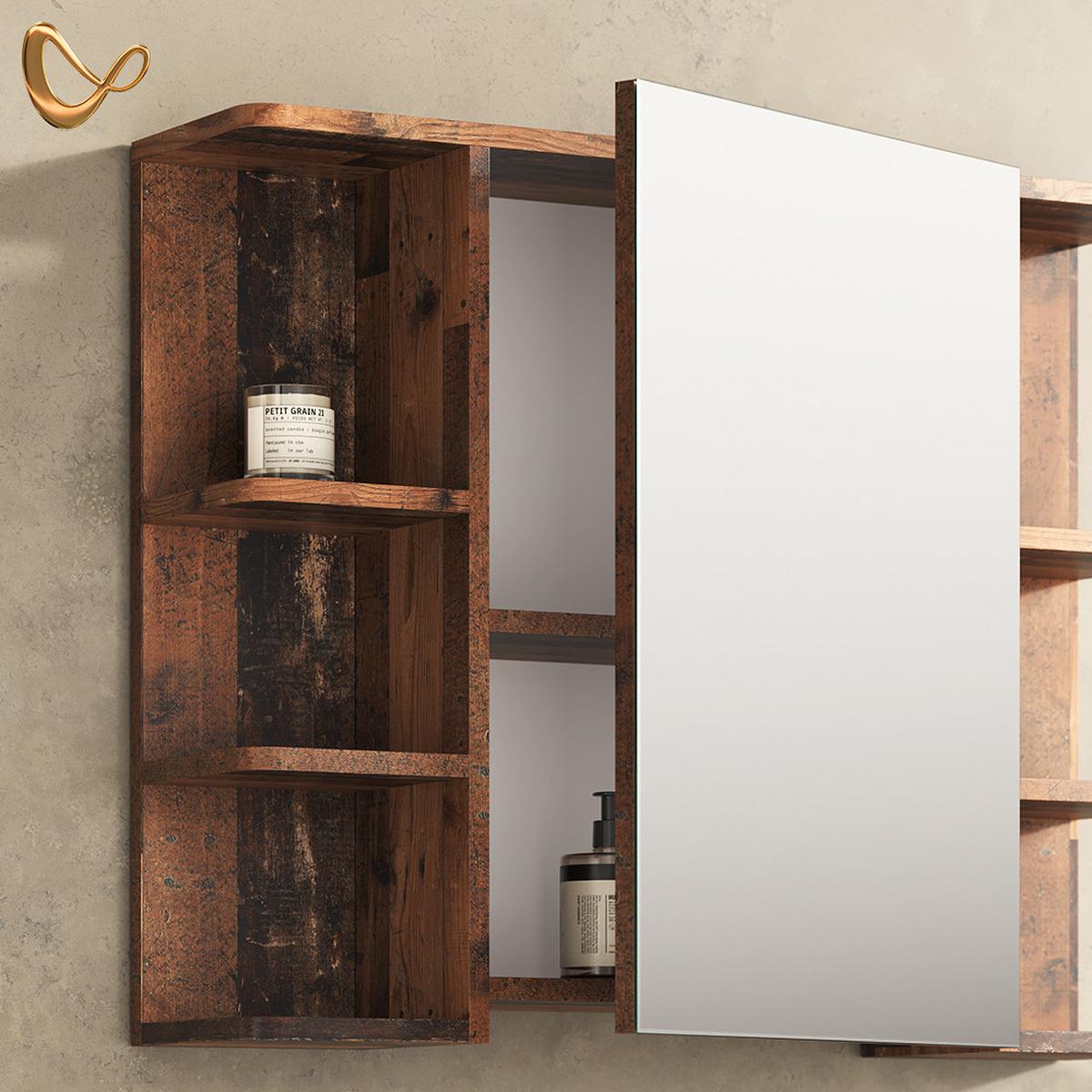 BADSPIEGELSCHRANK Fucino Antikholz 79.6 x 64 cm - Alteiche, Holzwerkstoff (79.6/64/21.2cm) - Livinity®