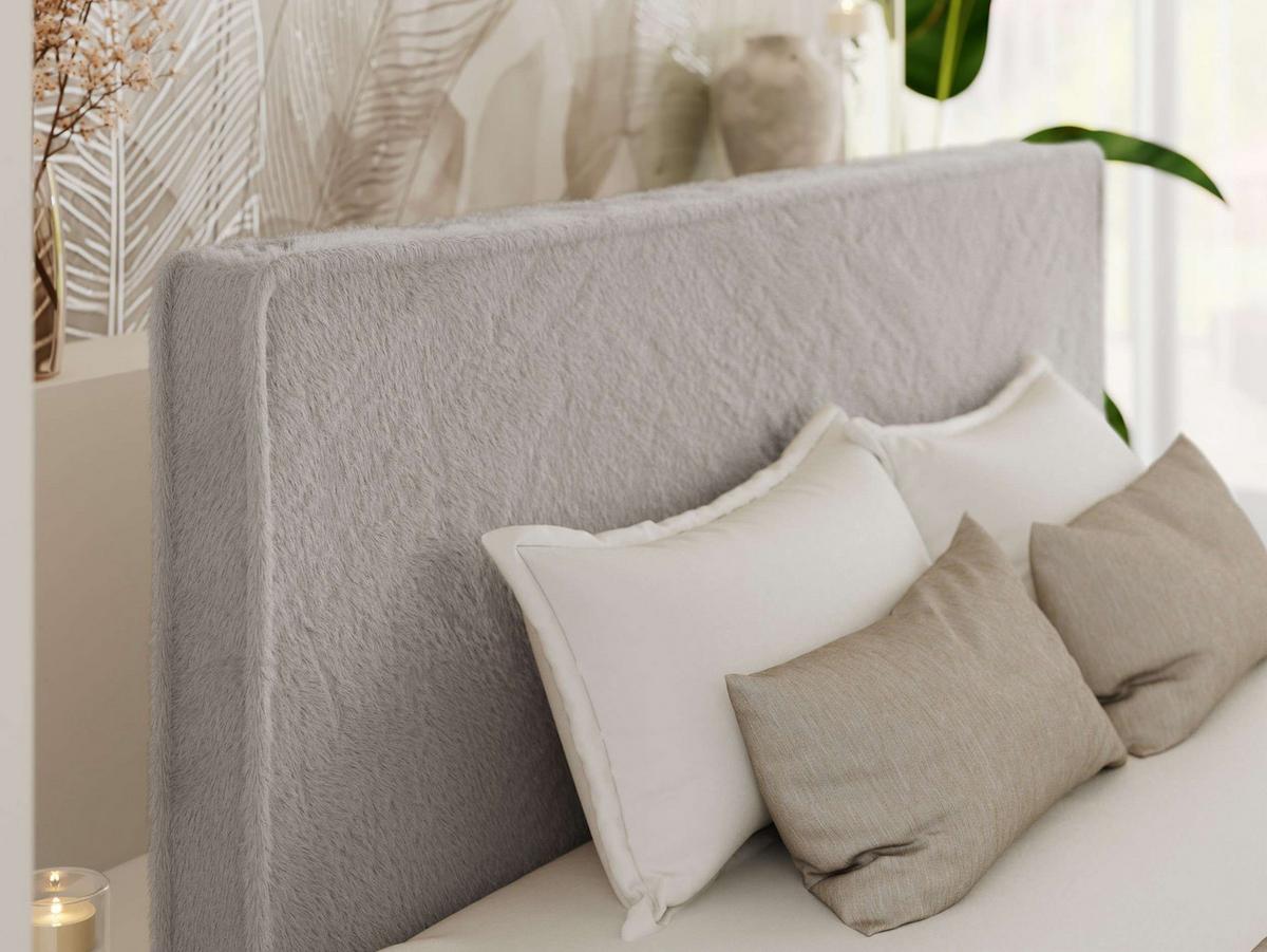 POLSTERBETT LUMARO CLASSIC 140/200 - Hellgrau Plüsch - Matratze Foam - Hellgrau/Kernbuche, Holz/Textil (140/200cm) - MKS