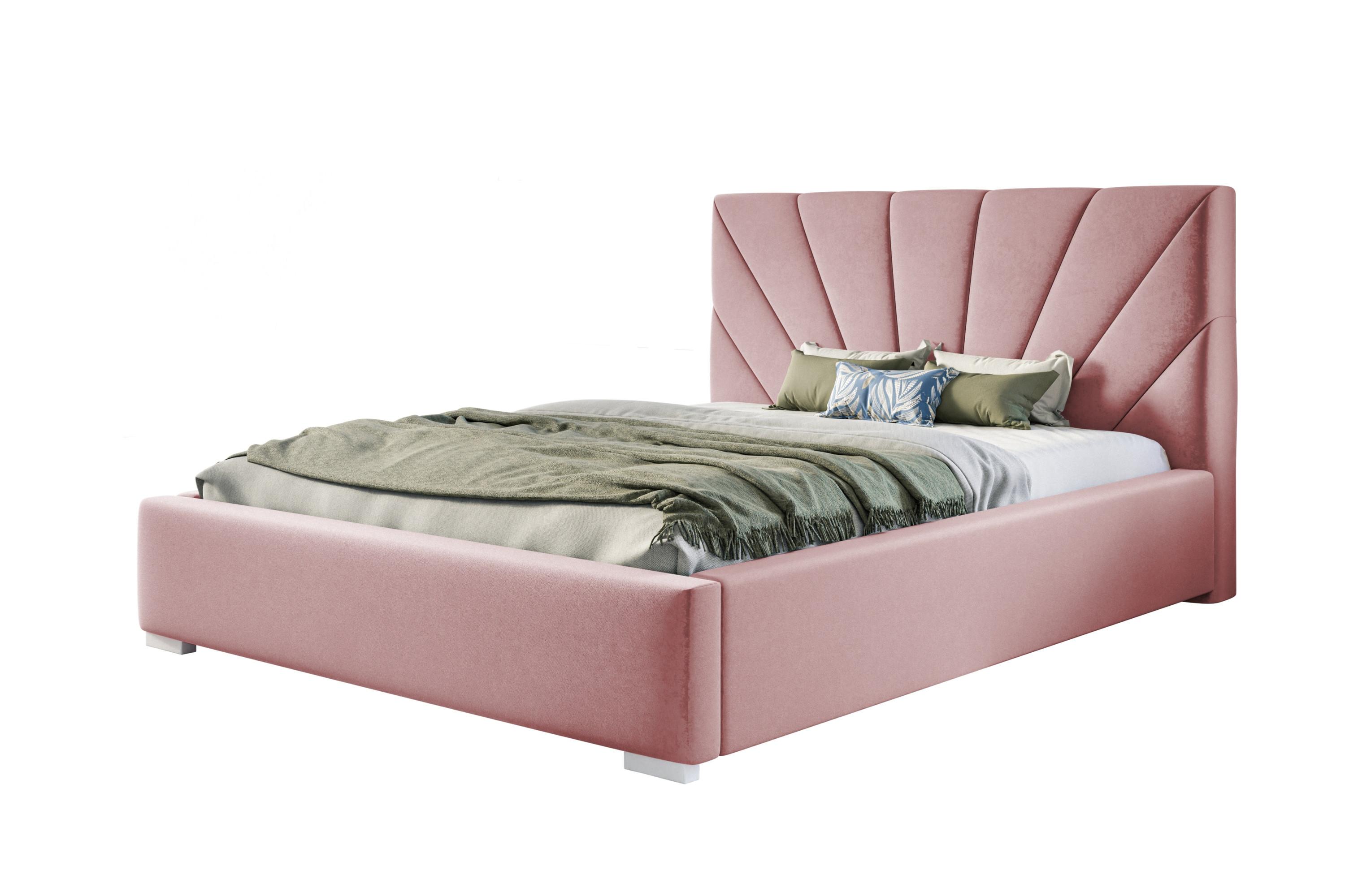 POLSTERBETT Denver, 120x200 cm, mit Bettkasten und Lattenrost aus Holz, Velourstoff, Farbe: Rosa - Rosa, Holz/Kunststoff (120/200cm) - Alpi-Möbel