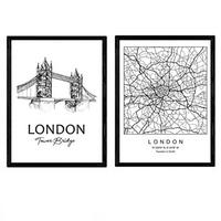 POSTER Set Mit 2 Städte Denkmäler London Tower Bridge A4 Schwarzer Rahmen - Schwarz, Papier (29.7/5/21cm) - Nacnic