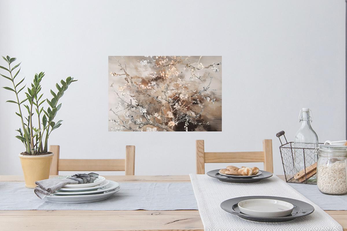 WANDTATTOO Mandelblüte - Kunst - Van Gogh - Beige - Abstrakt Deko Wohnzimmer 60x40 cm - Braun, Kunststoff (60/40cm) - MuchoWow