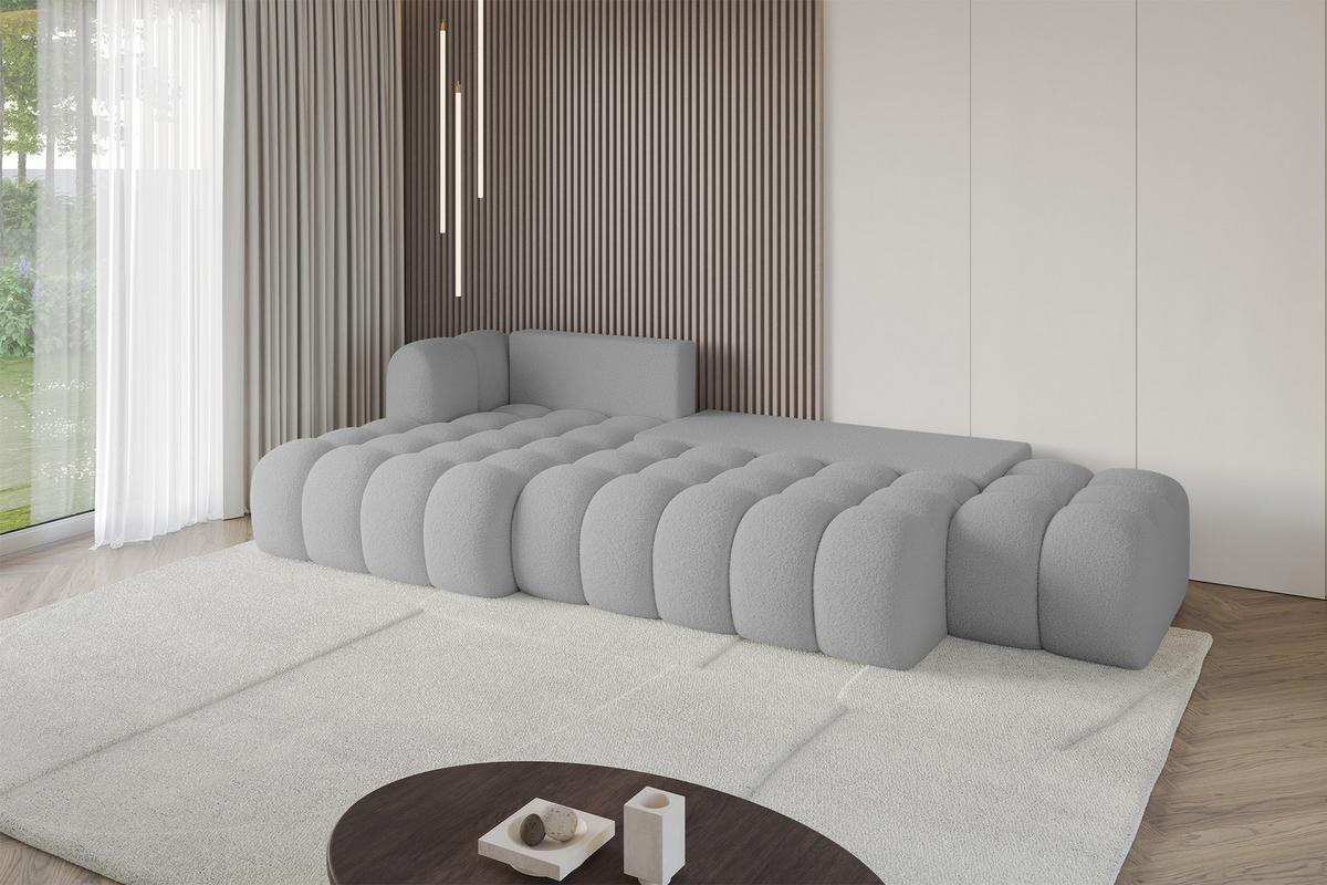 ECKSOFA mit Schlaffunktion Ottomane Links OLEA-L2 321x164x75 Hellgrau Bouclé - Hellgrau/Schwarz, Holzwerkstoff/Kunststoff (321/164cm) - ALTDECOR