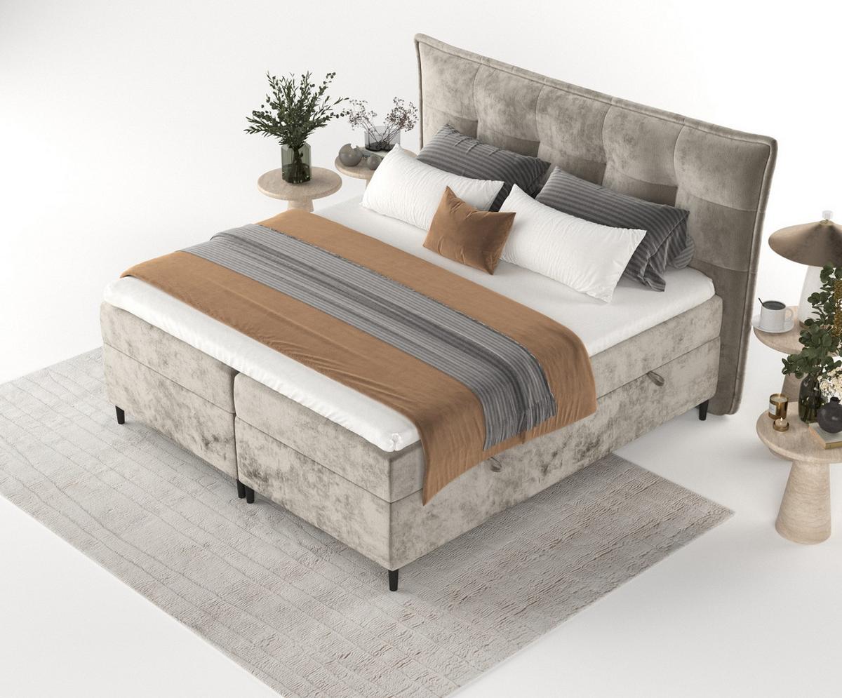 BOXBETT Las Palmas 160/200 cm Beige im Lotta Stoff - Beige/Schwarz, Holz/Holzwerkstoff (160/200cm) - AltaBeds