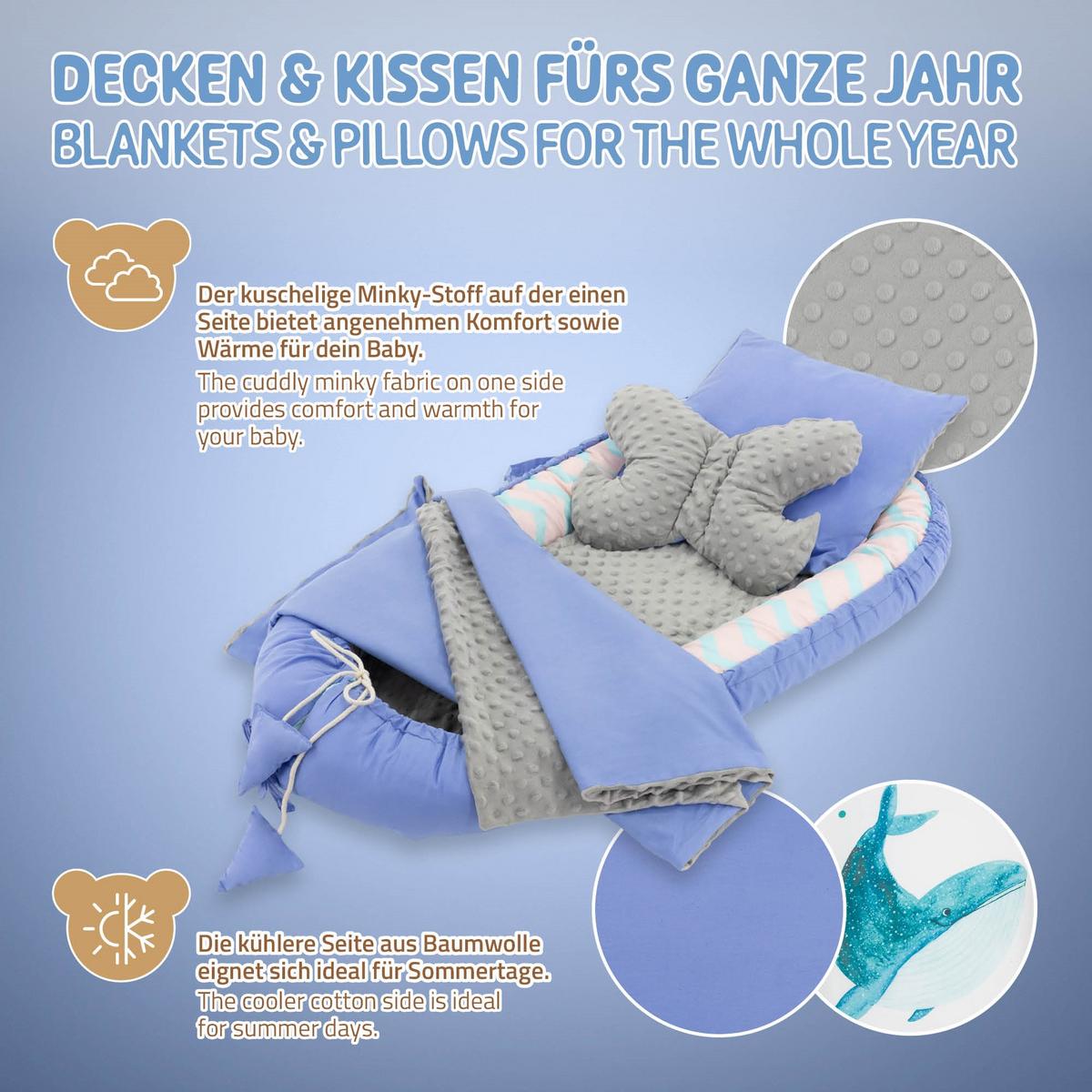 KUSCHELNEST 5 teilig Blauwal Dunkelblau - Blau, Textil (50/90cm) - Joyz