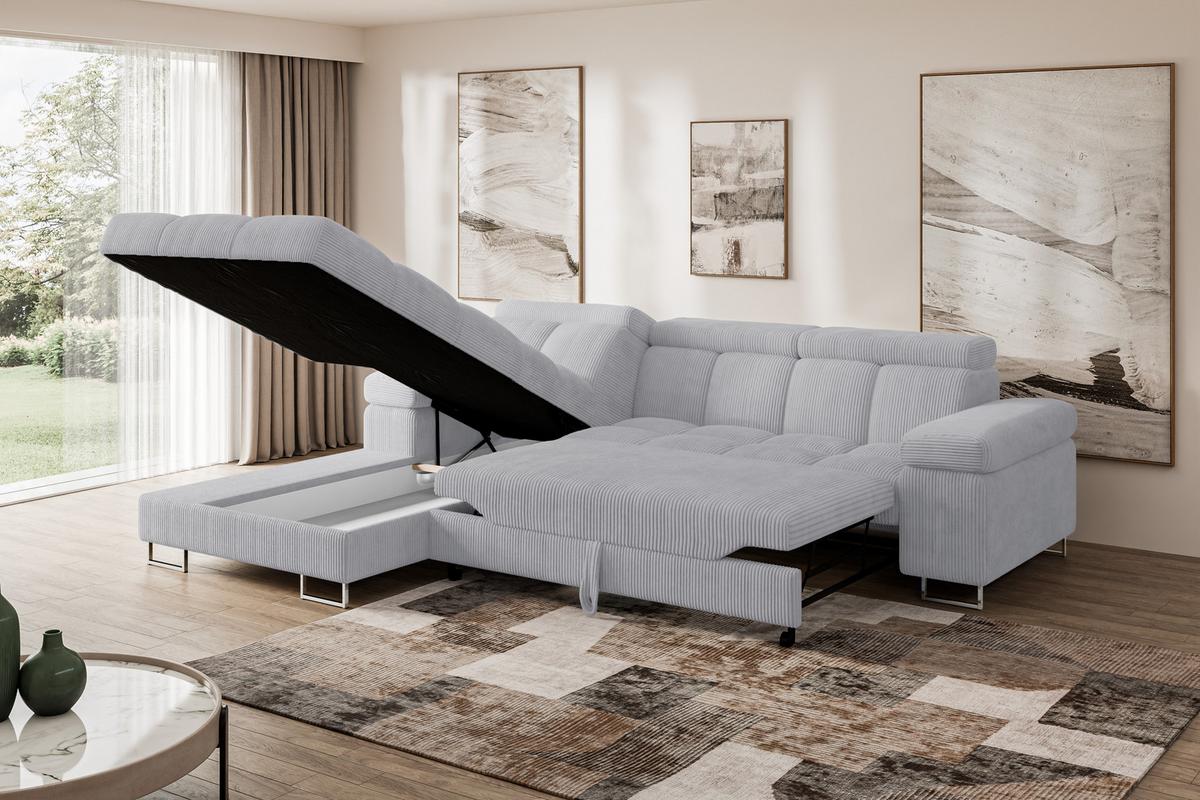 ECKSOFA mit Schlaffunktion Ottomane Links 271x203x79 Grau Cord - Anthrazit, Holzwerkstoff/Textil (271/203cm) - ALTDECOR