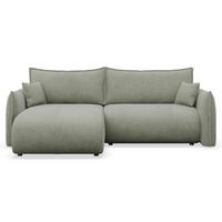 ECKSOFA Cushi Salbeigrün-Chenille - Schwarz/Hellgrün, Kunststoff/Textil (252/183cm) - Selsey