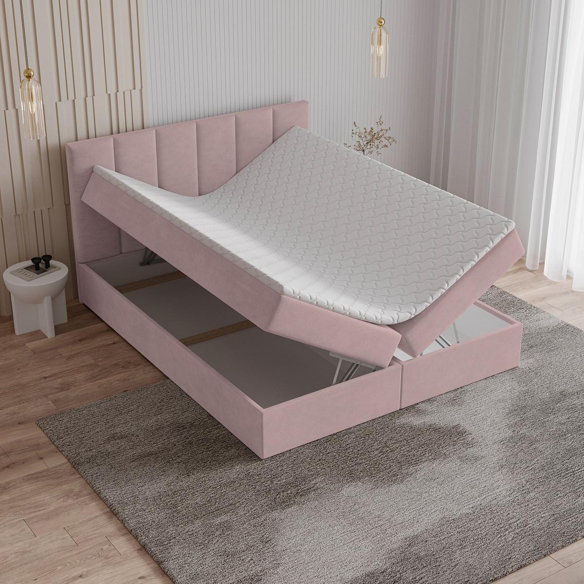 BOXBETT MERIL 160x200 cm mit Matratze und Topper - Rosa - Rosa, Holz (160/200cm) - MASSENO
