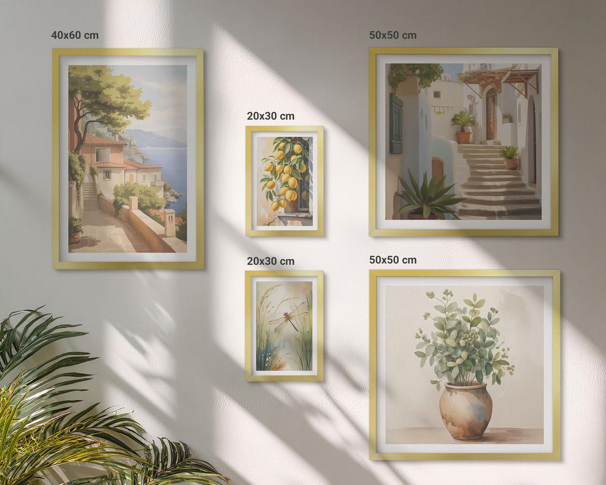 BILDER SET 5er Set - 50x50 cm & 20x30 cm & 40x60 cm Goldrahmen - Architektur der Zitronenstadt - Goldfarben, Kunststoff (40/60cm) - TULUP