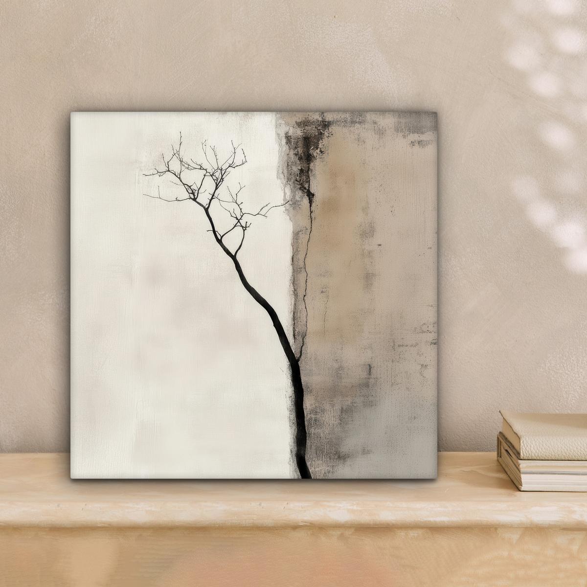 LEINWANDBILD Wabi sabi - Pflanze - Beige Deko Wohnzimmer 20x20 cm - Taupe, Textil (20/20cm) - MuchoWow