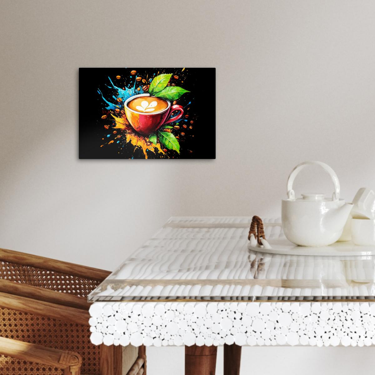 LEINWANDBILD Kaffee - Graffiti - Trinken - Abstrakt Deko Schlafzimmer 30x20 cm - Mokka, Textil (30/20cm) - MuchoWow