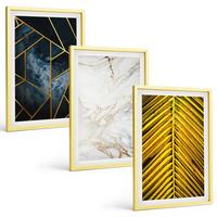BILDER SET 3er Set - 40x60 cm Goldrahmen - Geometrische Muster und Vegetation - Goldfarben, Kunststoff (40/60cm) - TULUP