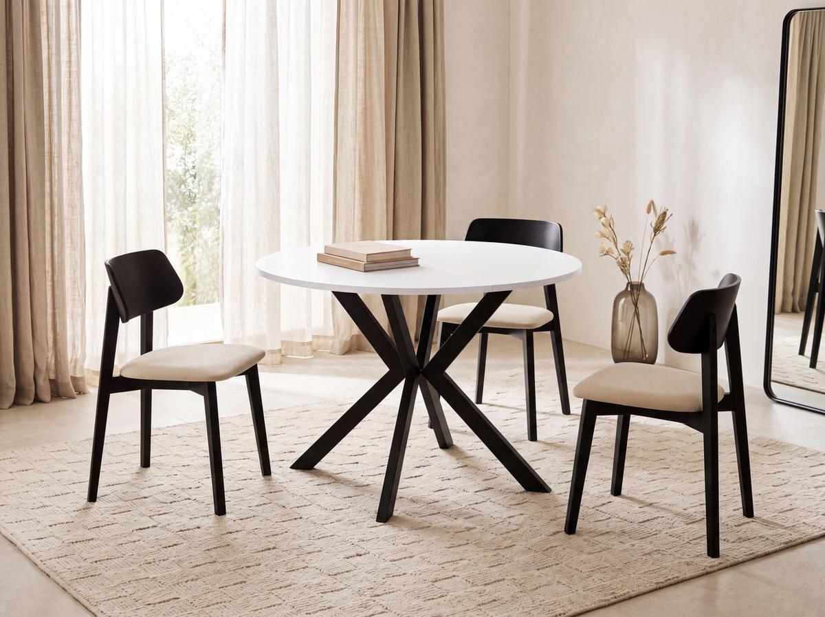 ESSTISCH Valio rund oval ausziehbar verlängerbar mit schwarzen Metallbeinen, Weiß 100-140/100/76 cm - Schwarz/Weiß, Holzwerkstoff/Metall (100/140/76cm) - WFL GROUP