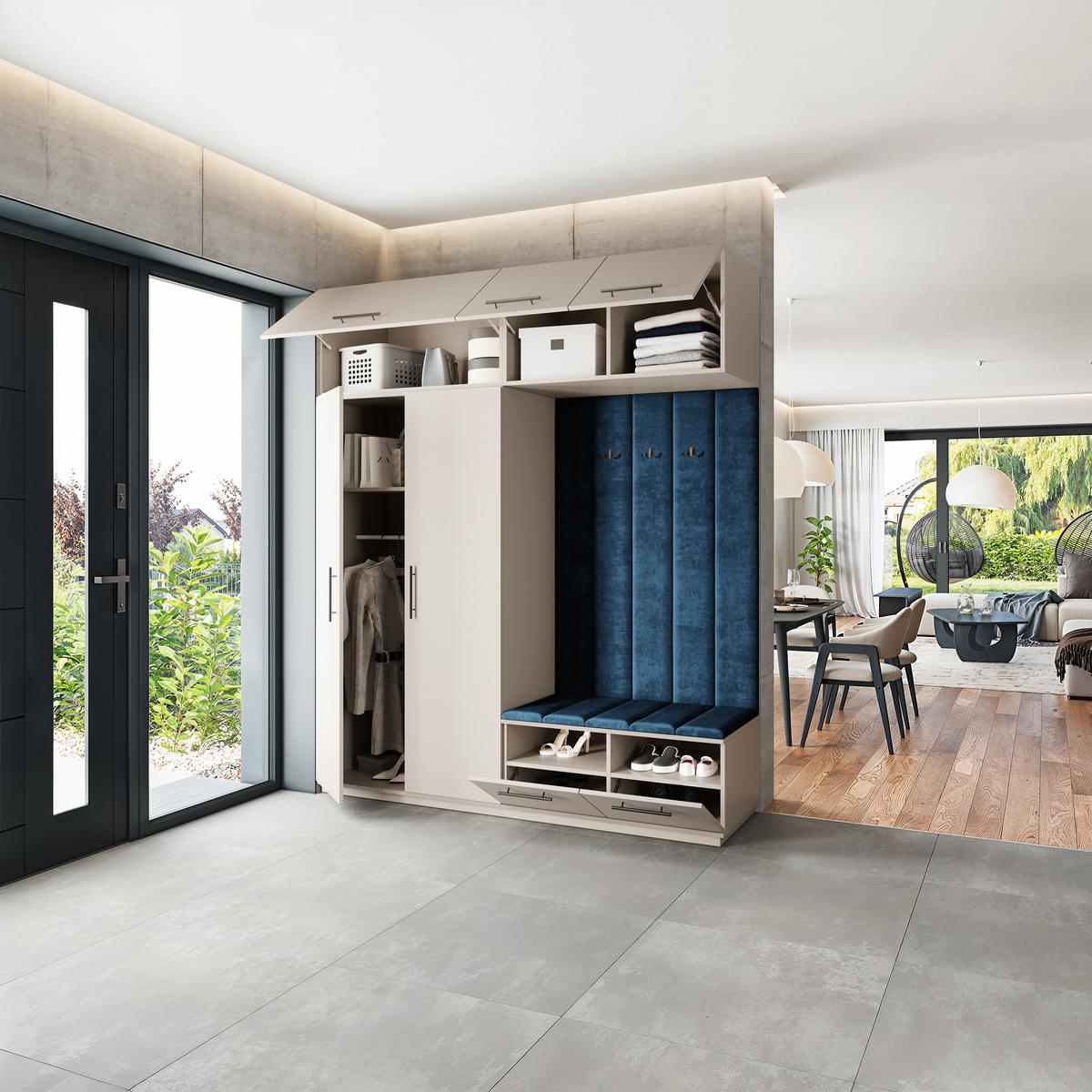 GARDEROBENSCHRANK REMA 200/240/60 cm Modern Garderobe-Set Kaschmir - Kaschmir/Blau, Holzwerkstoff (200/240/60cm) - MASSENO