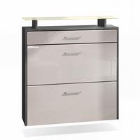 SCHUHSCHRANK Malea Fronten in Sandgrau Hochglanz - Sandfarben, Holzwerkstoff (89/96/23cm) - Vladon