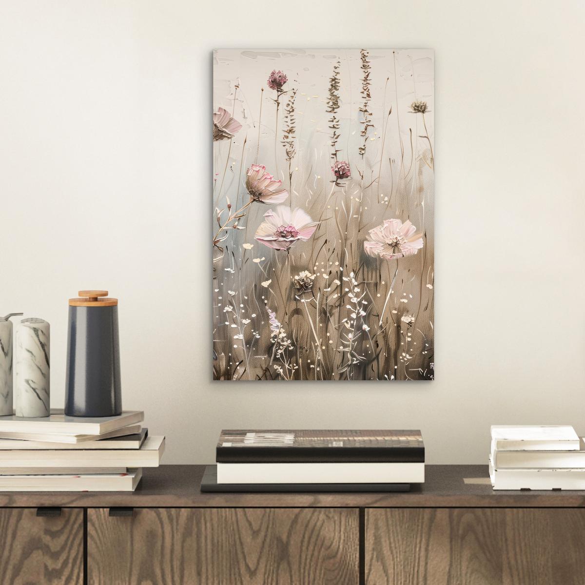 METALLBILD Blumen - Rosa - Modern - Beige 20x30 cm - Beige, Metall (20/30cm) - MuchoWow