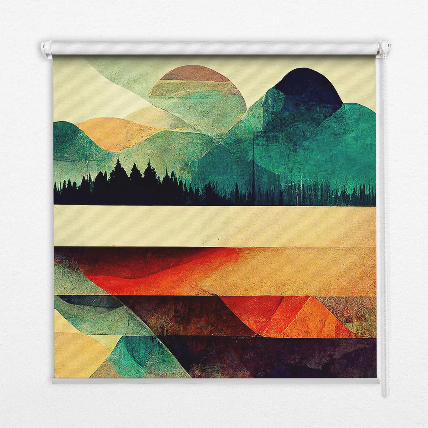 INNENROLLO - Fensterrollo - Rollo - 140x140 cm - Abstrakte Berge - Blau, Kunststoff (140/140/0.5cm) - TULUP