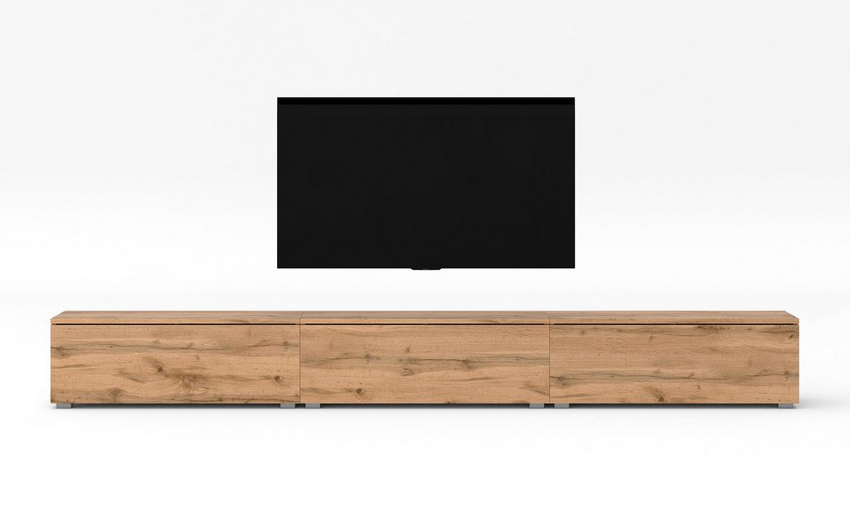 LOWBOARD Loriano 3x100 Eiche Wotan 300/36,5/32 cm – Hängend und Stehend - Braun, Holzwerkstoff/Kunststoff (300/36.5/32cm) - AX Living