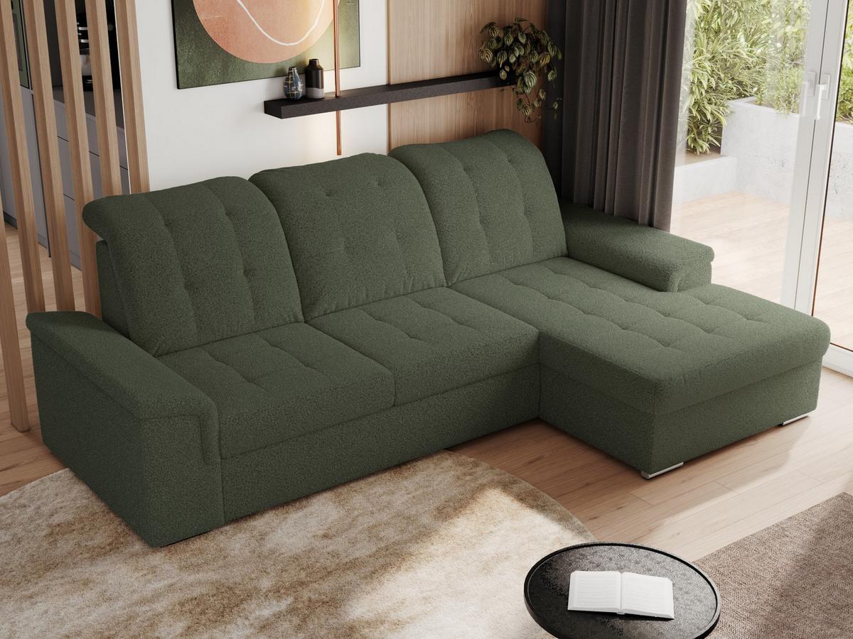 ECKSOFA MADRITO L - Grün Boucle - Rechts - Silberfarben/Grün, Textil/Metall (256/160cm)