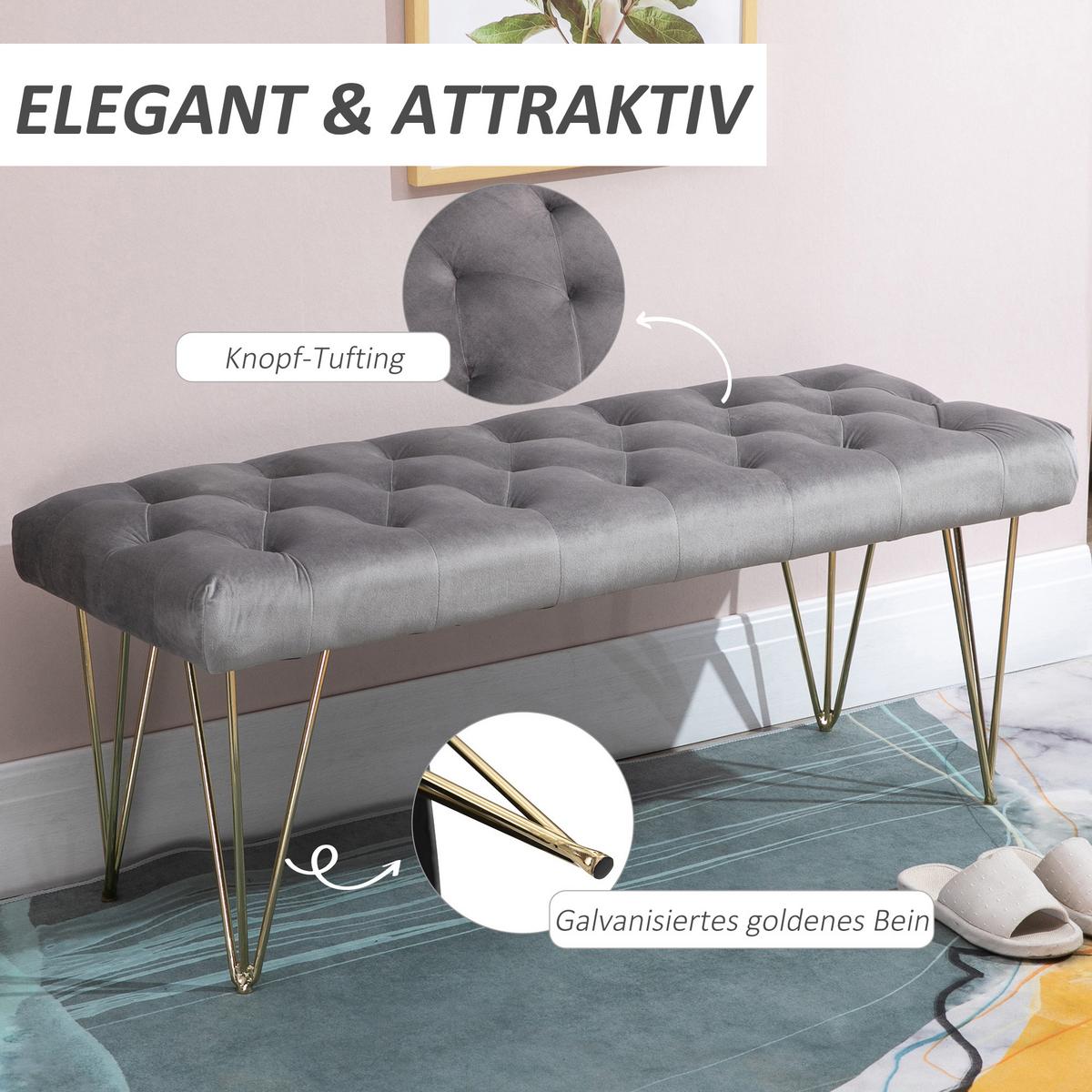 SITZBANK Schuhbank Sitztruhe Eingangsbereich Polsterbank Velvet Metall Grau - Grau, Kunststoff (116/49/44.5cm) - HOMCOM