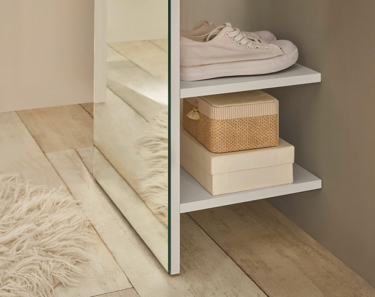 GARDEROBE weiß 50 x 200 cm, Kompaktgarderobe mit Spiegel und Kleiderstange - Schwarz/Weiß, Glas/Holzwerkstoff (50/200/30cm) - Furn.Design
