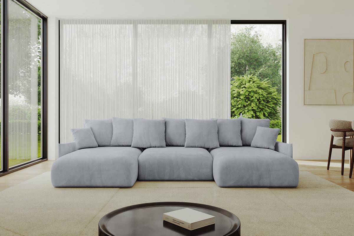 WOHNLANDSCHAFT mit Schlaffunktion und Bettkasten ONESK-U-v1 317x177x72 Hellgrau Velours - Titanfarben, Holzwerkstoff/Kunststoff (317/72/177cm) - ALTDECOR