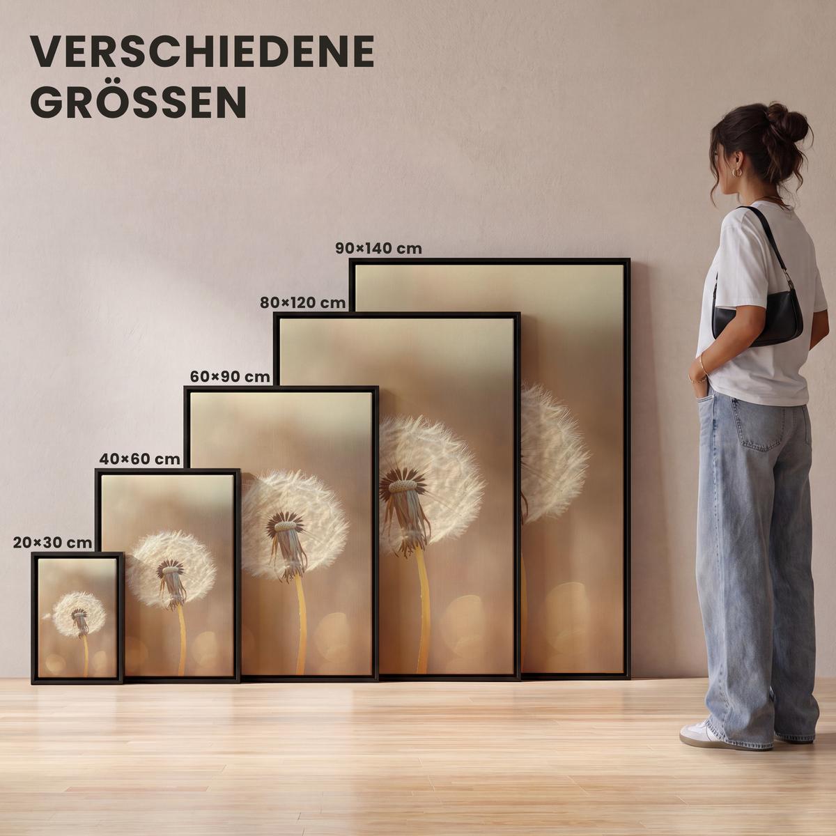 LEINWAND Bilder mit Rahmen - Löwenzahn - Beige - Natur - Blume - 80x120 - Hellbraun, Textil (80/120cm) - MuchoWow