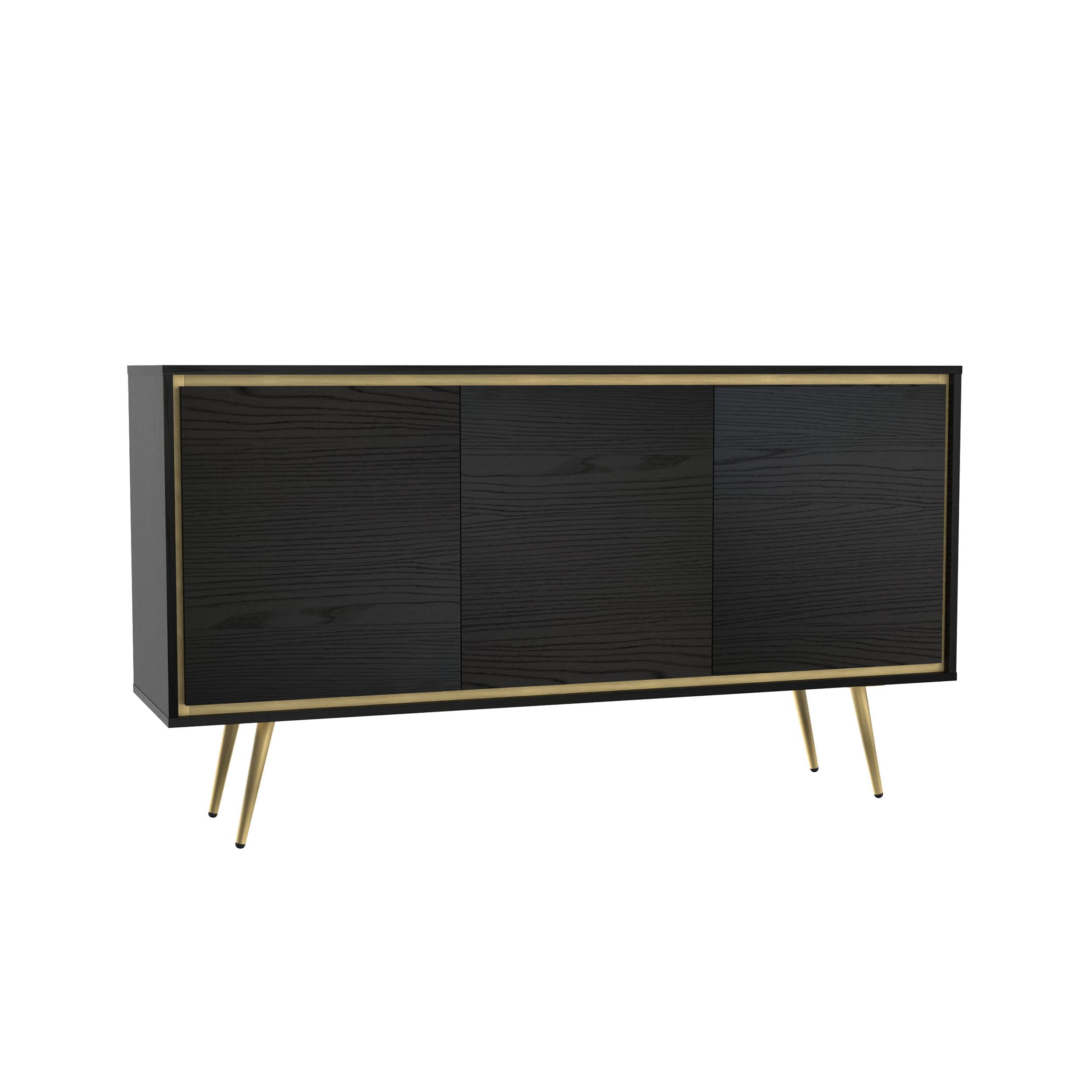 KOMMODE Lori mit 3 Türen, Push-to-open-Öffnung, schwarz - Schwarz, Holzwerkstoff/Metall (150/80/40cm) - Beautysofa