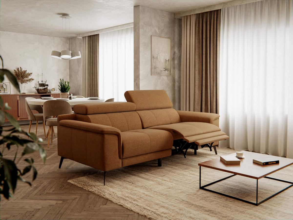 RELAXSOFA FIERO 3-Sitzer mit 1 Relaxfunktion, orange - Schwarz/Orange, Holzwerkstoff/Textil (212/82/103cm) - Wozimo