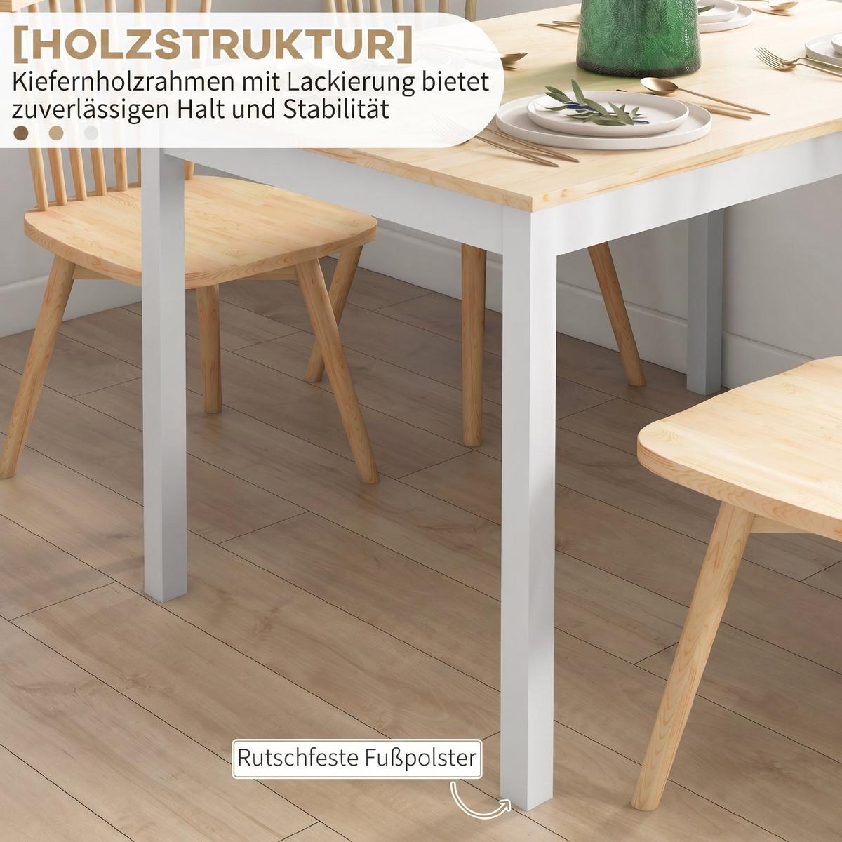 ESSTISCH Kiefernholz Natur - Naturfarben/Weiß, Holz (120/75/75cm) - HOMCOM