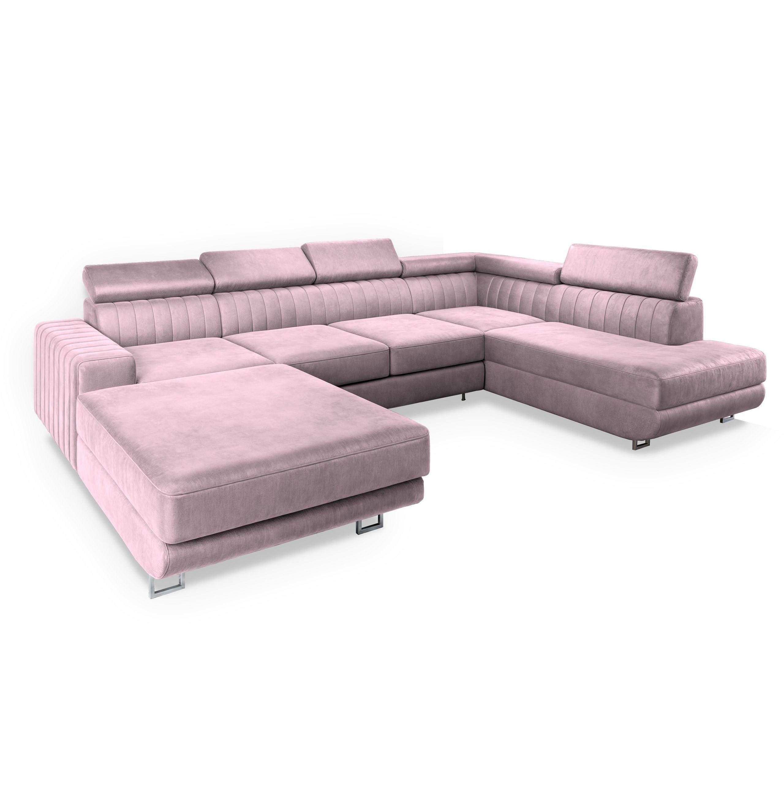 WOHNLANDSCHAFT SIENA R-S Lila Velours-Stoff mit Schlaffunktion - Lila/Silberfarben, Holz/Textil (335/89/190cm) - MASSENO