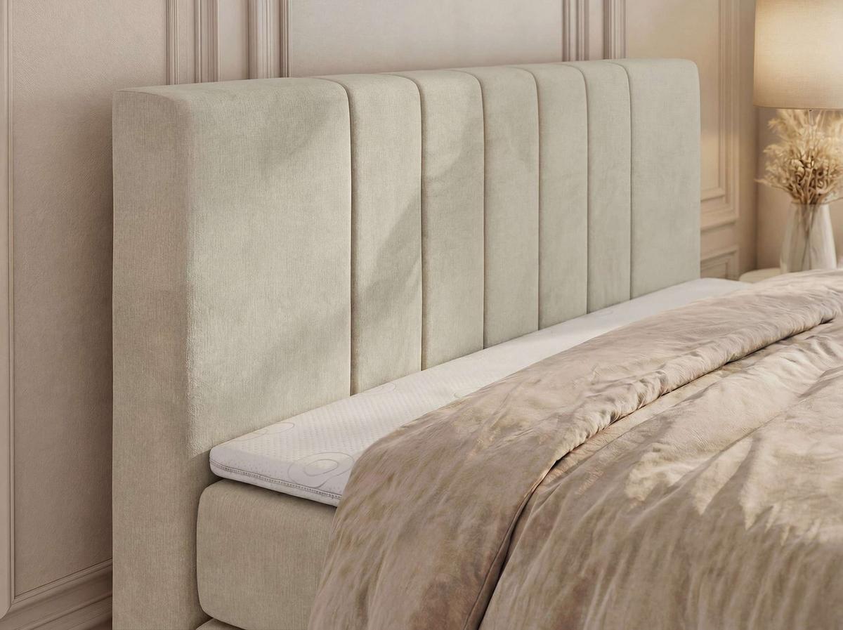 BOXSPRINGBETT INERO DUO KING 200/200 - Beige Velvet - Topper Visco - H3 - Beige/Schwarz, Kunststoff/Textil (200/200cm) - MKS