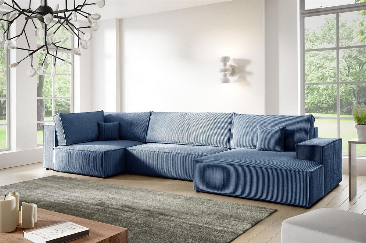 WOHNLANDSCHAFT Corunia - Blau, Holzwerkstoff/Textil (398/70/148cm) - Fun Möbel