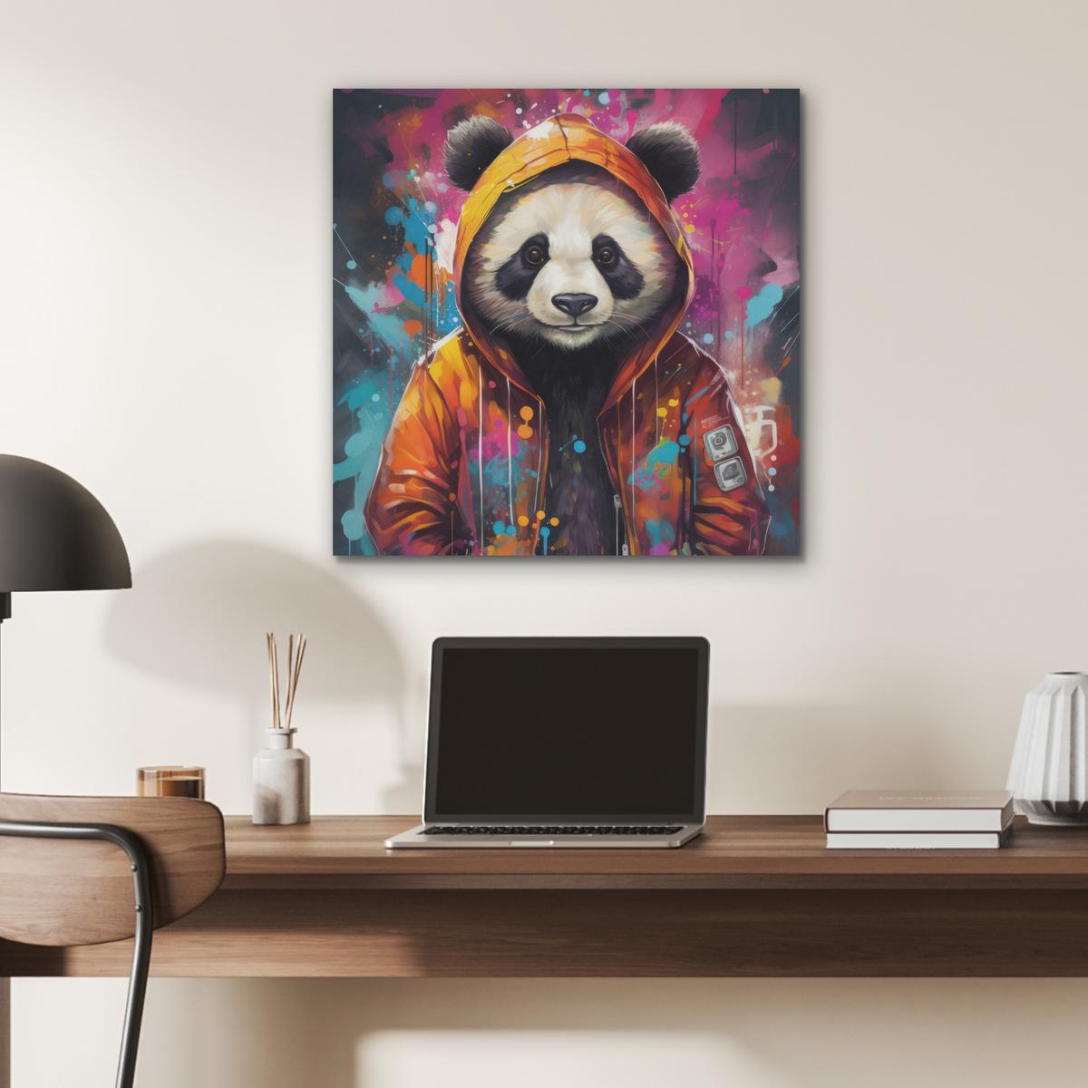 AKUSTIKBILD Panda - Jacke - Graffiti - Orange Wandbilder 60x60 cm - Orange, Kunststoff (60/60/0.9cm) - MuchoWow