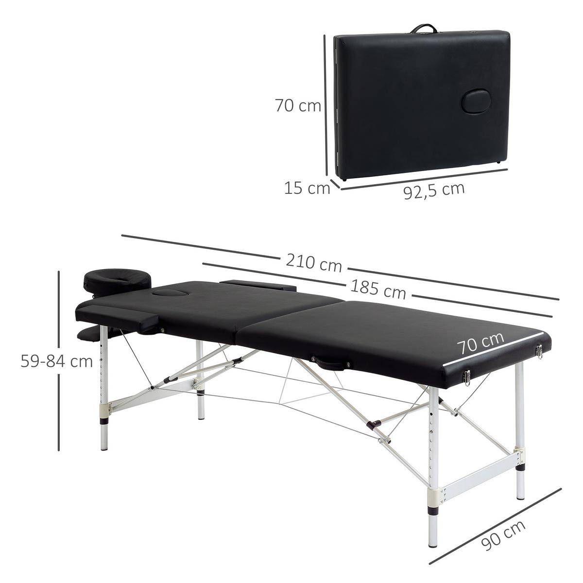 MASSAGELIEGE Kunstleder Aluminium Schwarz - Schwarz, Metall (90/84/210cm) - HOMCOM
