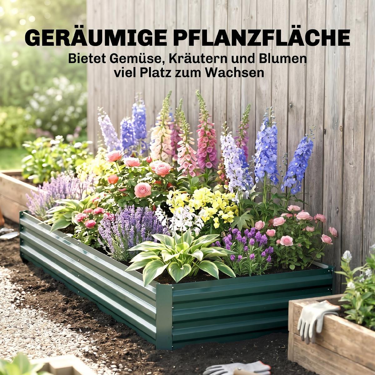 HOCHBEET aus Stahl, Pflanzkasten, Blumenkasten, Gemüsebeet für Balkon, Terrasse, Grün - Grün, Metall (90.5/30/241cm) - Outsunny