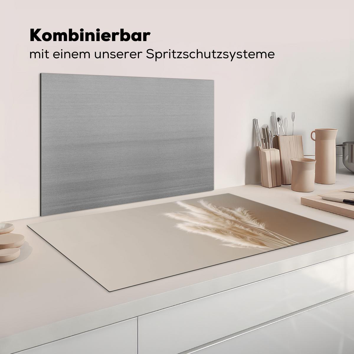 HERDABDECKPLATTE Pampasgras - Federn - Pastell - Weiß Ceranfeldabdeckung 90x52 cm - Creme, Kunststoff (90/52/0.2cm) - MuchoWow