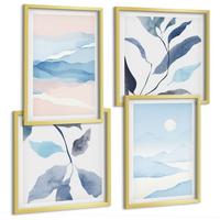 BILDER SET 4er Set - 50x50 cm & 40x60 cm Goldrahmen - Berglandschaften, Aquarellpflanzen - Goldfarben, Kunststoff (50/50cm) - TULUP